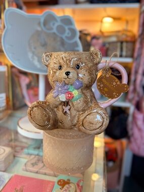 New Teddy Bear Mug in Brown with Pink Handle